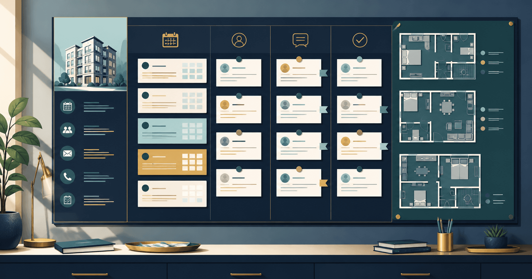 Leasing showing follow up board illustration
